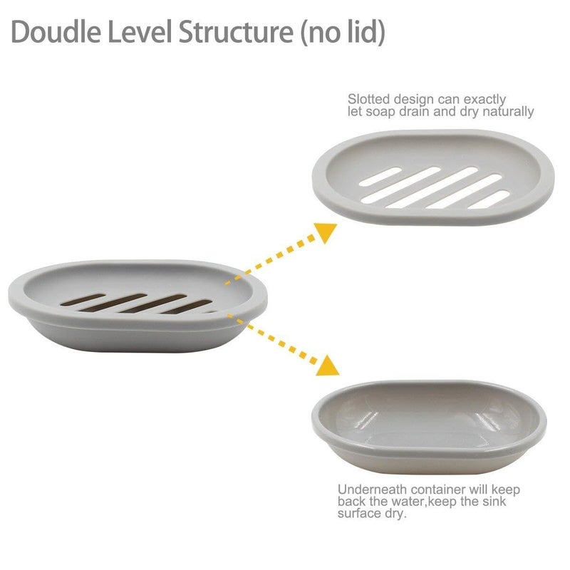 Topsky 4pcs Soap Dish with Drain  Soap Holder  Soap Saver  Easy Cleaning  Dry  Stop Mushy Soap (Grey) - Image 3
